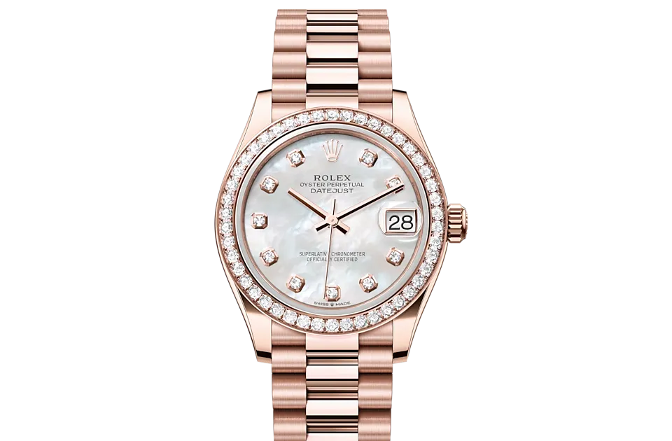 Rolex Datejust 31 Oyster, 31 mm, różowe złoto Everose i brylanty - M278285rbr-0005 W.Kruk Polska