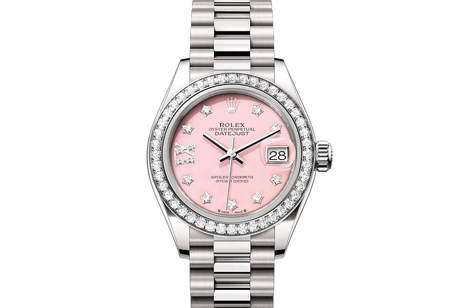 Rolex Lady-Datejust Oyster, 28 mm, białe złoto i brylanty - M279139rbr-0002 W.Kruk Polska