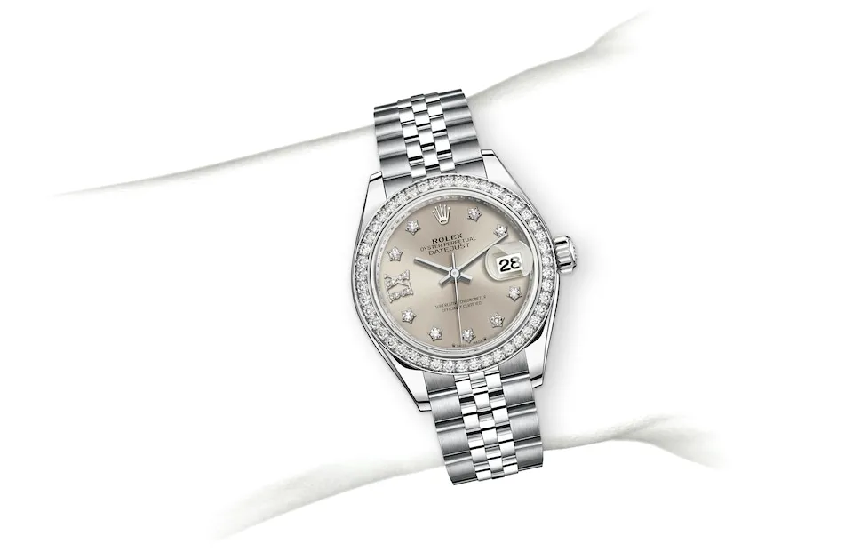 Rolex Lady-Datejust Oyster, 28 mm, stal Oystersteel, białe złoto i brylanty - M279384rbr-0021 W.Kruk Polska