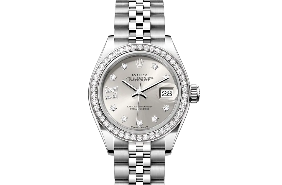 Rolex Lady-Datejust Oyster, 28 mm, stal Oystersteel, białe złoto i brylanty - M279384rbr-0021 W.Kruk Polska